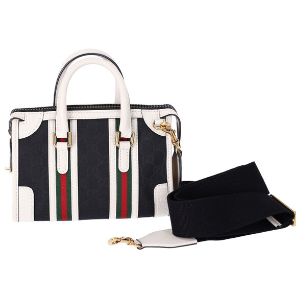 GUCCI Ophidia Mini Top Handle Handbag 715771 Denim Black White Multi - Picture 4 of 7